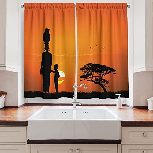 Ambesonne African Kitchen Curtains 2 Panel Set 55x39 Orange Black