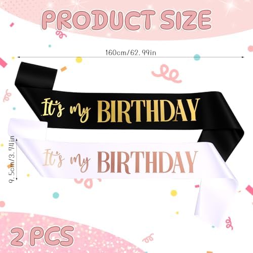Birthday Sash 2 Packs for Women Girls Boys Party Favors