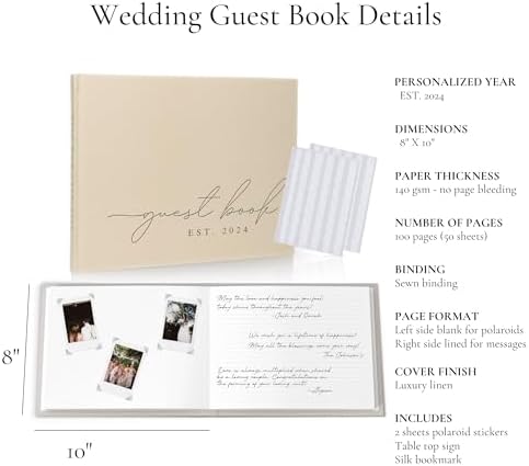 Personalized 2025 Wedding Guest Book - Linen Photo Book with 100 Pages