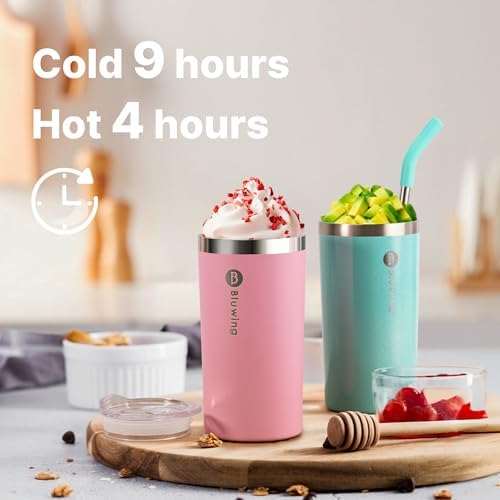 Bluwing 12 oz Double Wall Insulated Skinny Tumbler with Straw - Glitter PurplePink