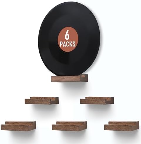 Wood Vinyl Record Shelf Wall Mount 6 Light Walnut
