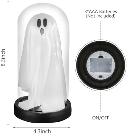 Light Up Ghost Glass Cloche Halloween Decor