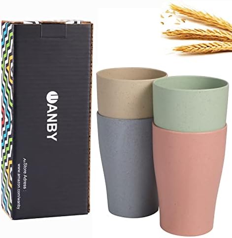 CAMBUY Wheat Straw Cup Set 4 Pc 15Oz Reusable and Unbreakable