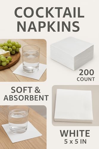 White Cocktail Napkins 200 Count 2-Ply Soft Absorbent