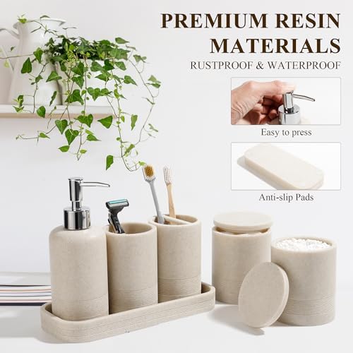 Modern Bathroom Accessory Set 6 Piece Beige