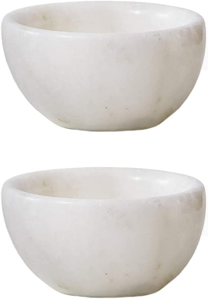 Serene Spaces Living Set of 2 Small White Natural Marble Bowls