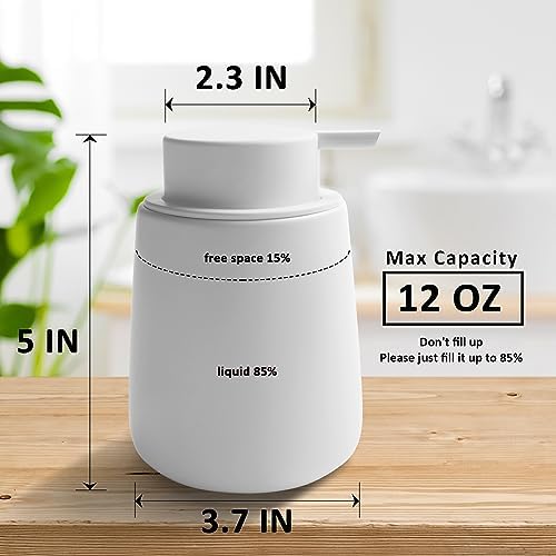 Ceramic Soap Dispenser with Easy to Press Pump 12 oz White