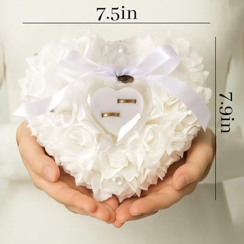 HONEYGIFTS Heart-Shaped Ring Pillow for Wedding