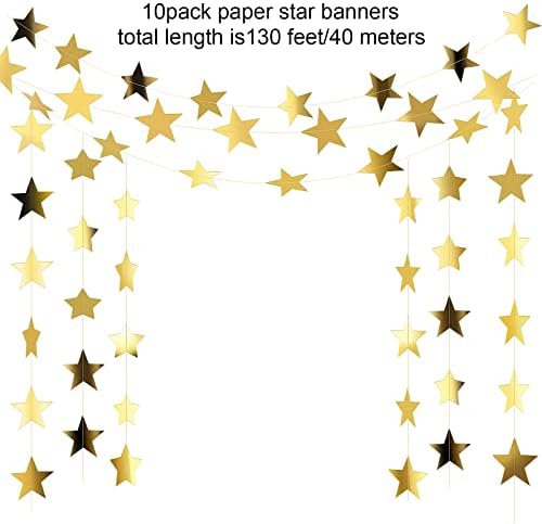 Patelai Glitter Star Garland 130 Feet Gold Decor