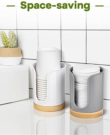 Bathroom Cup Holder Dispenser - PC and Bamboo White Pack of 1