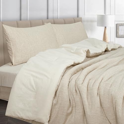 ROYALE LINENS Natural Duvet Cover Full Queen 3 Piece Set