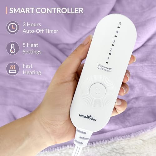 HOMLYNS LuxeHeat Heated Blanket with 5 Heat Settings