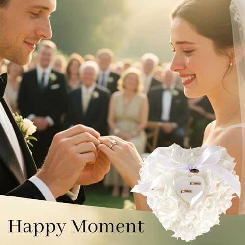 HONEYGIFTS Heart-Shaped Ring Pillow for Wedding