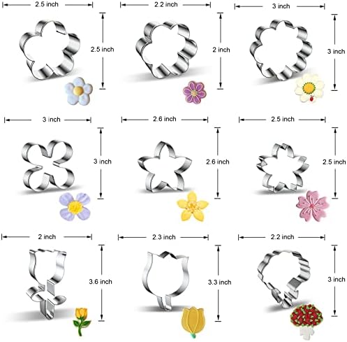 Flower Cookie Cutter Set 9 Piece Stainless Steel