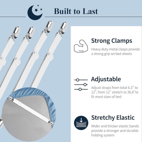 Sopito Adjustable Elastic Sheet Straps 4Pcs White