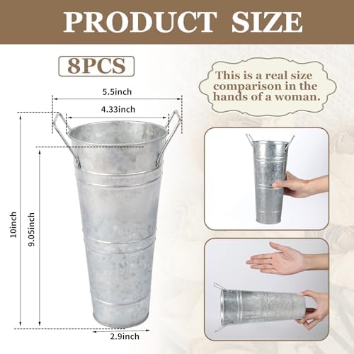 8pcs 10 Inch Silver Galvanized Flower Bucket Set