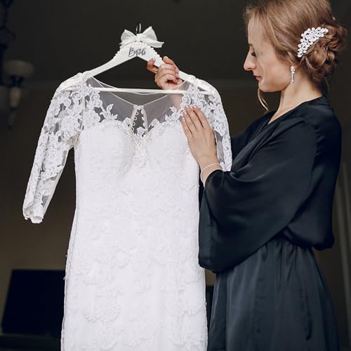 Yuntau Bride Wedding Dress Hanger with Pearl Ribbon Bow