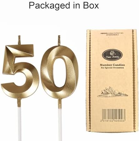 50th Birthday Gold Candles Cake Topper Decorations