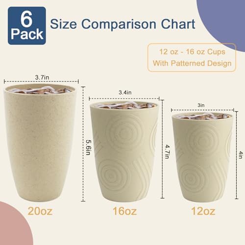 BUSOKIP 12 oz Wheat Straw Cups Set of 6 Beige