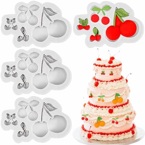 4PCS White Silicone Cherry Mold Set for Fondant Decorations