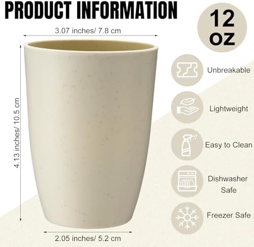 Patelai 12 oz Wheat Straw Cups Set of 48 Beige