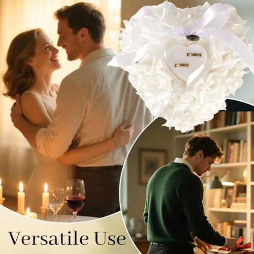 HONEYGIFTS Heart-Shaped Ring Pillow for Wedding