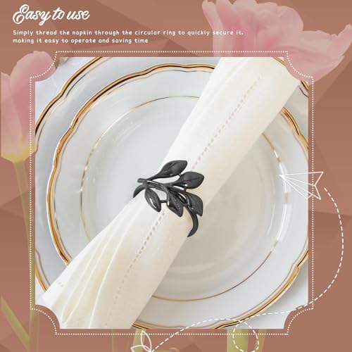 Uenhoy Leaf Napkin Rings Set of 20 Black Napkin Holders