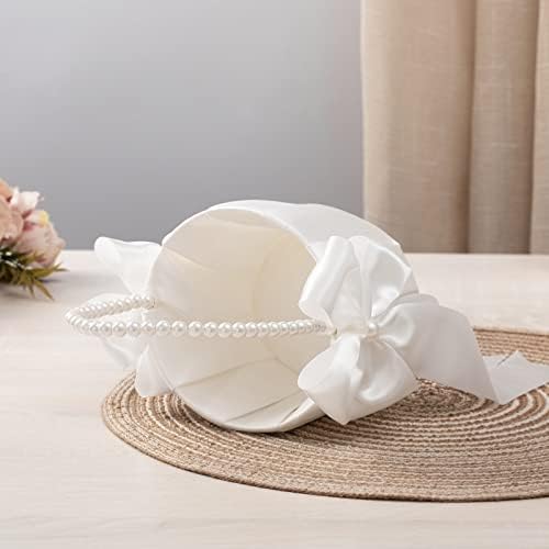 Ivory Flower Girl Baskets With Pearl Handle Set of 2