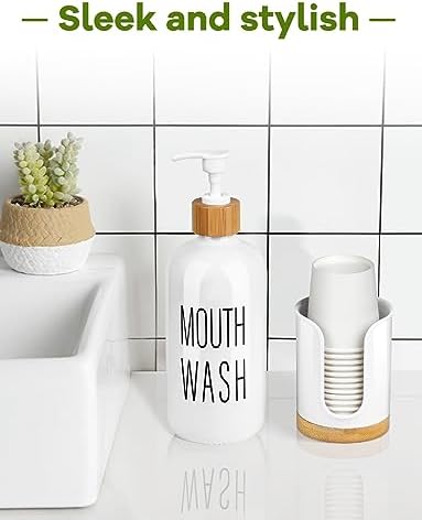 Bathroom Cup Holder Dispenser - PC and Bamboo White Pack of 1