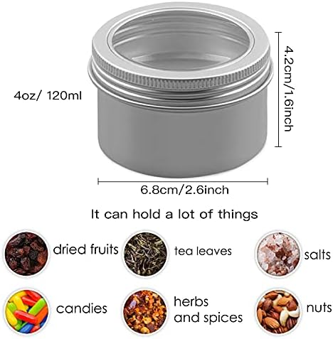 15 Pack 4oz Aluminum Round Tins with Clear Tops