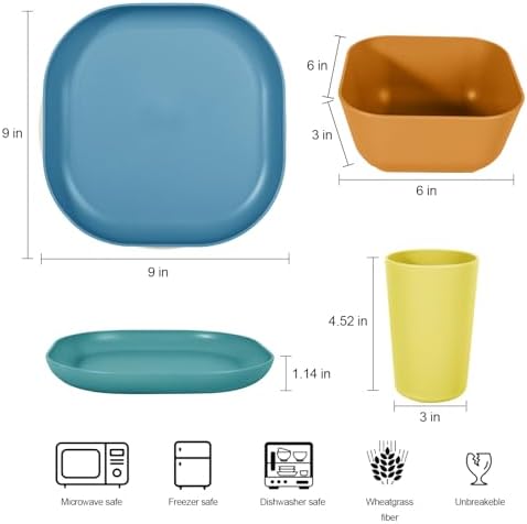 24 Piece Wheat Straw Dinnerware Set for 4 Unbreakable