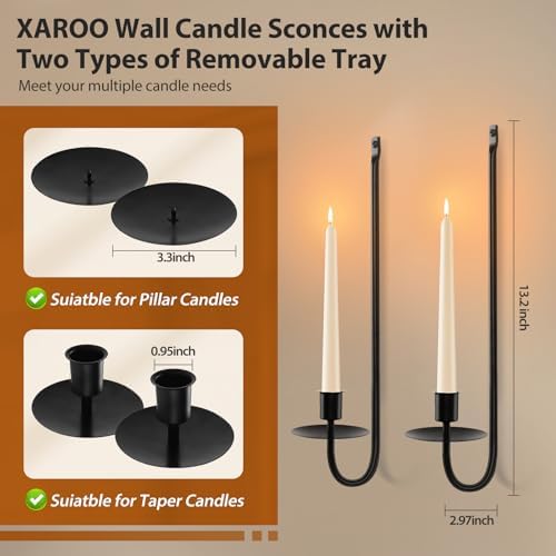Candle Sconces Set of 2 Taper Pillar Wall Candle Holders Black