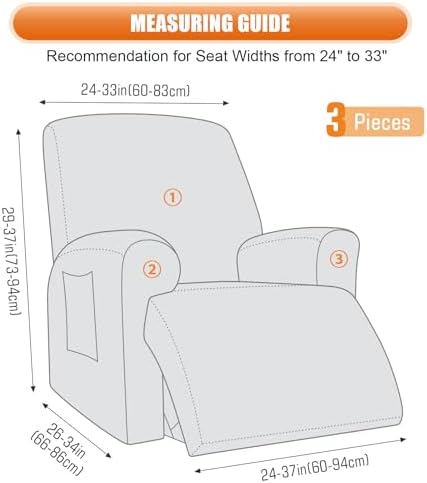 VANSOFY Recliner Chair Cover 3-Piece Set Dark Gray