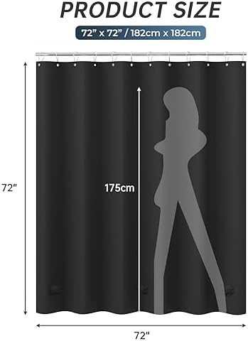 AmazerBath Heavy Duty Black Shower Curtain Liner 72x72 Inches