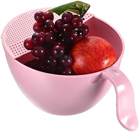 Rice Washing Bowl Set with Quick Drain and Long Handle - Pink