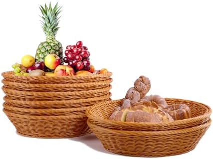 JUEGD Bread Basket 138x3 Inch 8 Pack Plastic Woven Basket