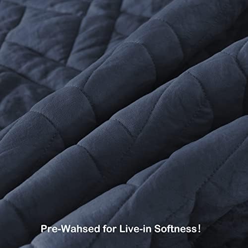 HORIMOTE HOME Queen Size Navy Blue Diamond Quilt Set