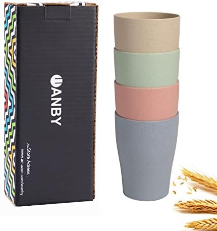 CAMBUY Wheat Straw Cup Set 4 Pc 15Oz Reusable and Unbreakable