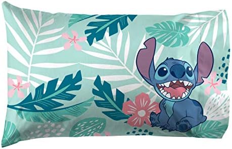 Jay Franco Disney Lilo Stitch Misty Palm Pillowcase - Double Sided Kids Bedding