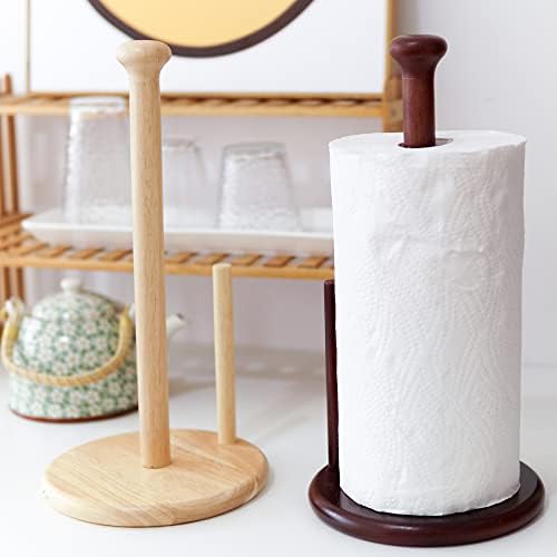 E-ROOM TREND Paper Towel Holder Large Base 7 Inch Wooden Natural