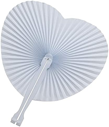 Cosweet 50 Pack White Heart Shaped Folding Fans