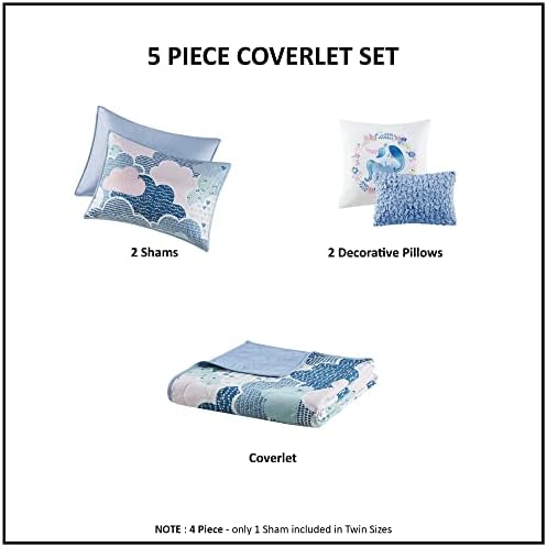 Reversible Cotton Quilt Set for Kids - 5 Piece Cloud Blue