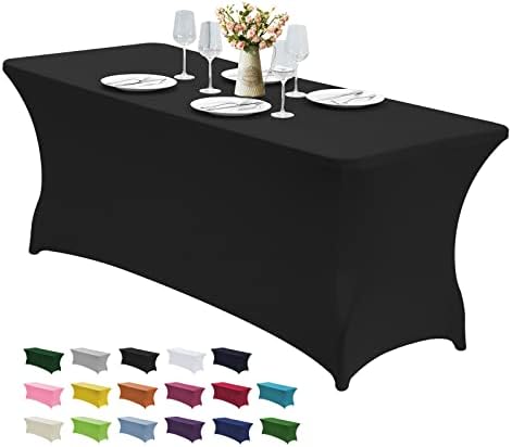 CWK 6FT Waterproof Stretch Spandex Table Cover Black