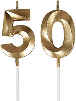 50th Birthday Gold Candles Cake Topper Decorations