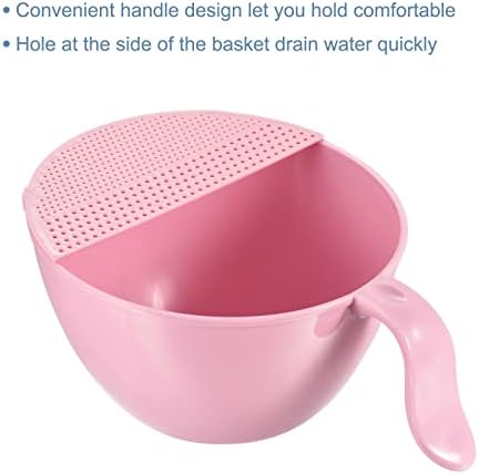 Rice Washing Bowl Set with Quick Drain and Long Handle - Pink