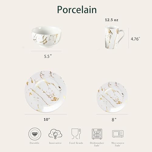 Porcelain Dinnerware Set for 4 with Gold Design