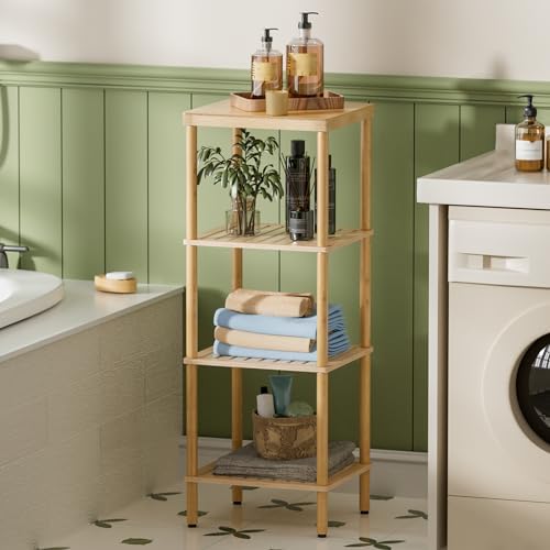 AmazerBath Bamboo 4-Tier Shelf Space Saver for Bathroom Kitchen Living Room