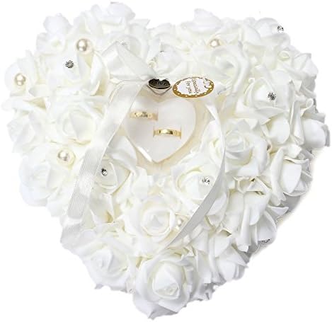 HONEYGIFTS Heart-Shaped Ring Pillow for Wedding