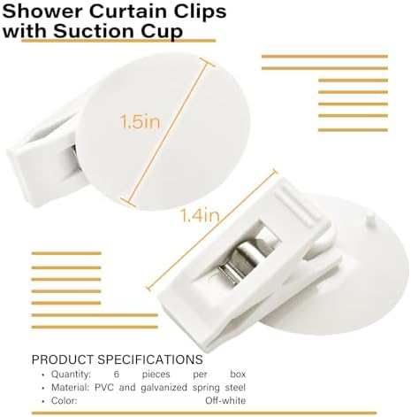 6 Pack Shower Curtain Clips with Suction Cup Windproof Splash Guard