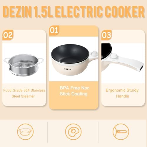 Dezin Hot Pot Electric with Steamer 15L Compact Cooker
